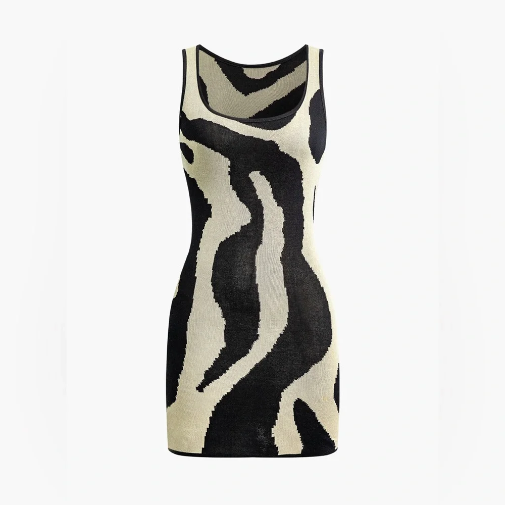 Micas Contrast Sleeveless Knit Mini Dress, Tan/Black, Med, NEW with tags! - Picture 1 of 4